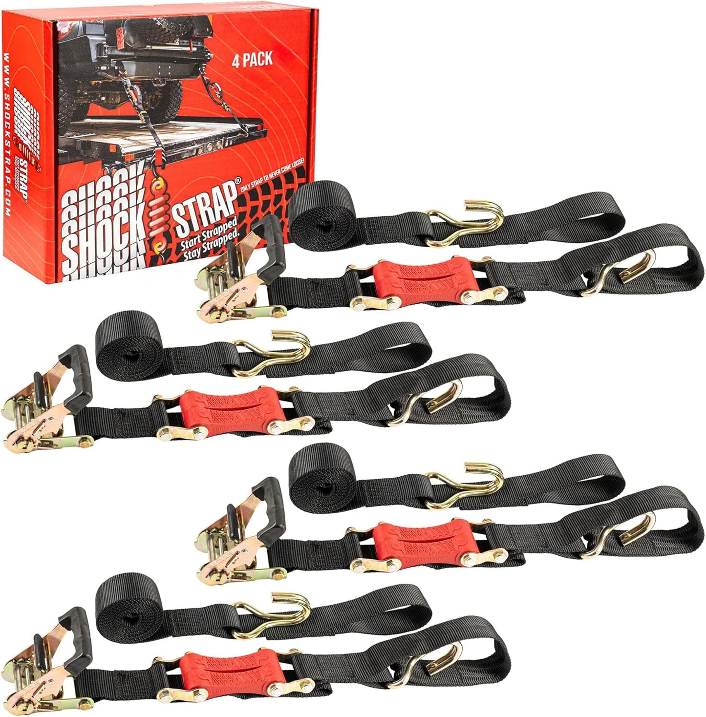 SHOCKSTRAP 18 ft x 2 in Ratchet Strap with Double Wire J Hooks | Constant Tension | 6,000 lb Break Strength | 2,000 lb Working Load Limit