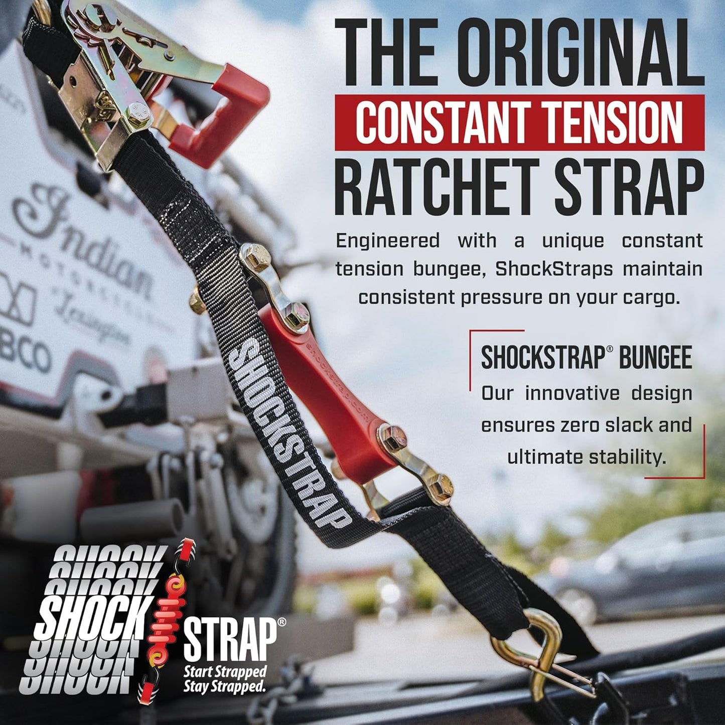 SHOCKSTRAP 10 ft x 1 in Ratchet Strap with Clip Hooks | Constant Tension | 1,500 lb Break Strength | 500 lb Working Load Limit