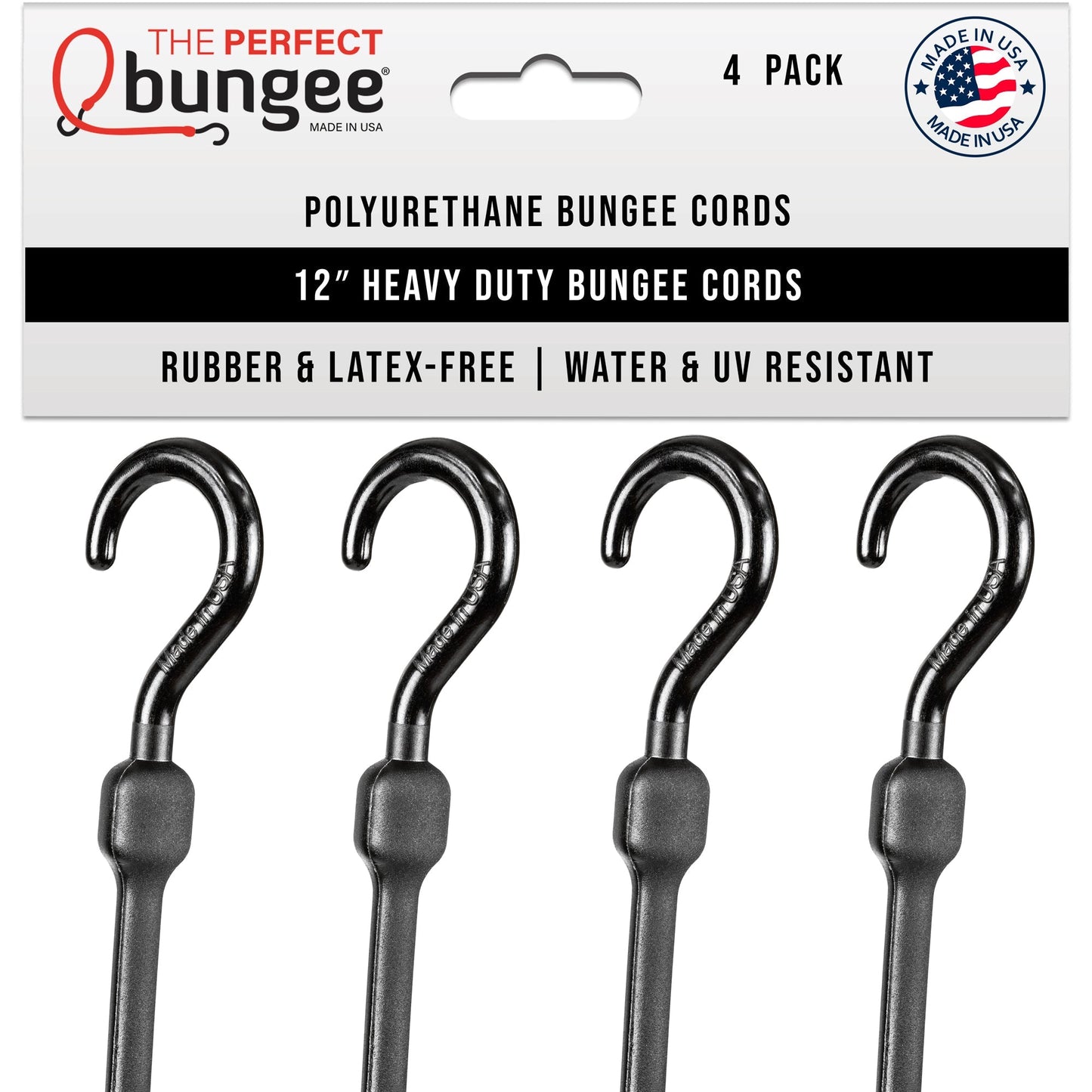 12" Heavy Duty Poly Bungee Cord 4 Pack