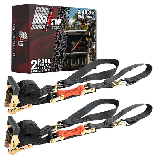 SHOCKSTRAP 15 ft x 1.5 in Ratchet Strap with Clip Hooks | Constant Tension | 3,000 lb Break Strength | 1,000 lb Working Load Limit