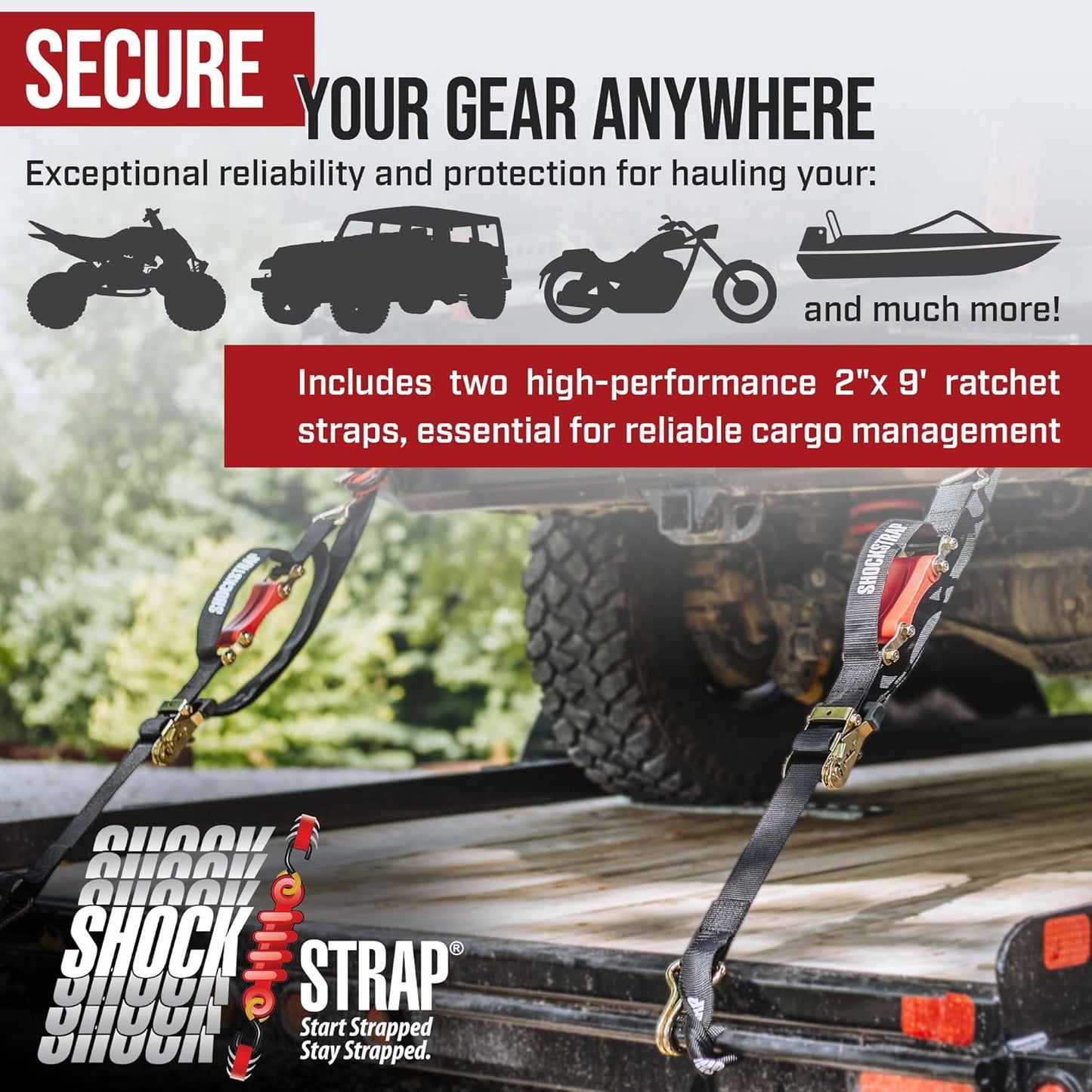SHOCKSTRAP 18 ft x 2 in Ratchet Strap with Double Wire J Hooks | Constant Tension | 6,000 lb Break Strength | 2,000 lb Working Load Limit