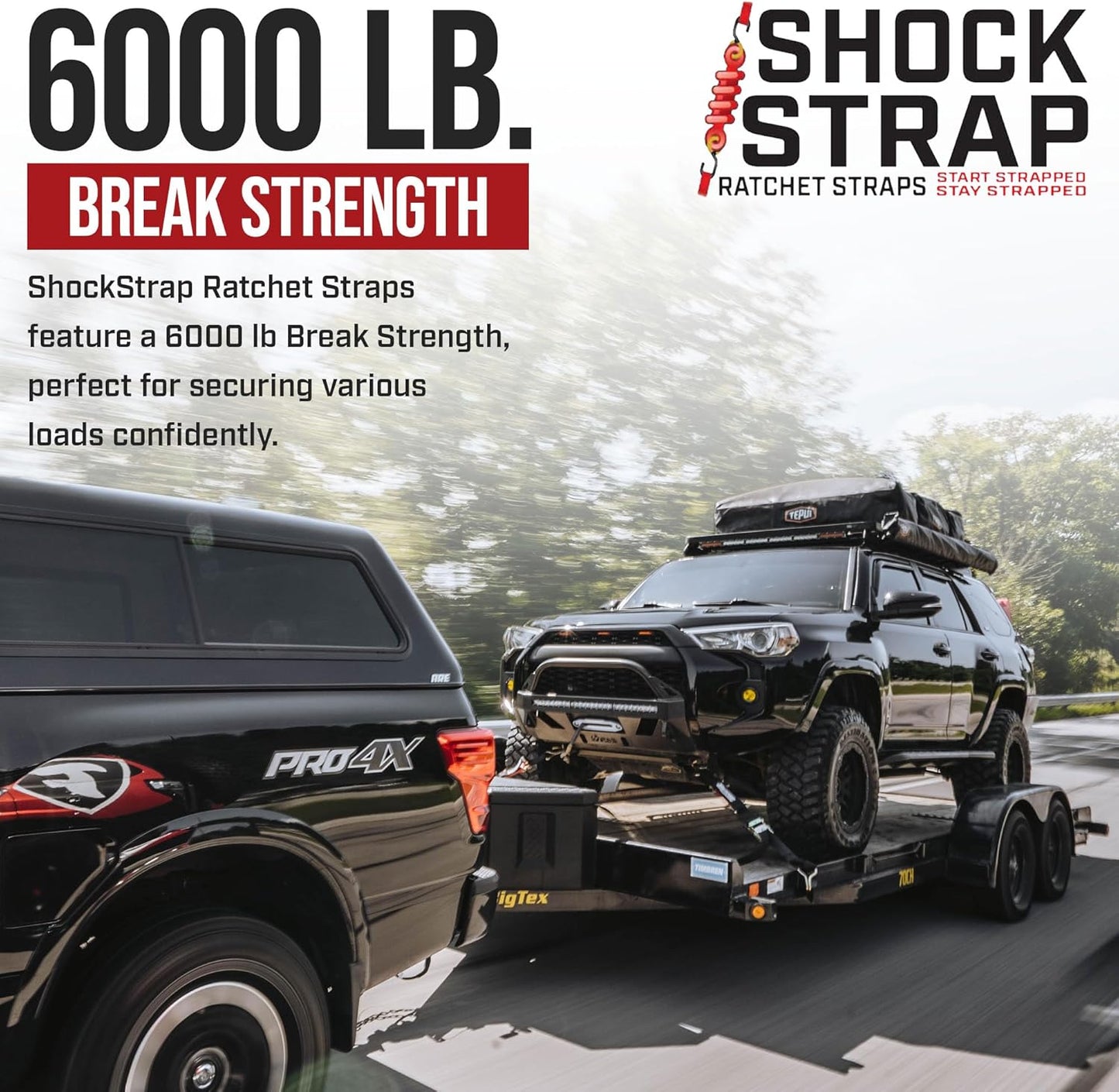SHOCKSTRAP 18 ft x 2 in Ratchet Strap with Double Wire J Hooks | Constant Tension | 6,000 lb Break Strength | 2,000 lb Working Load Limit