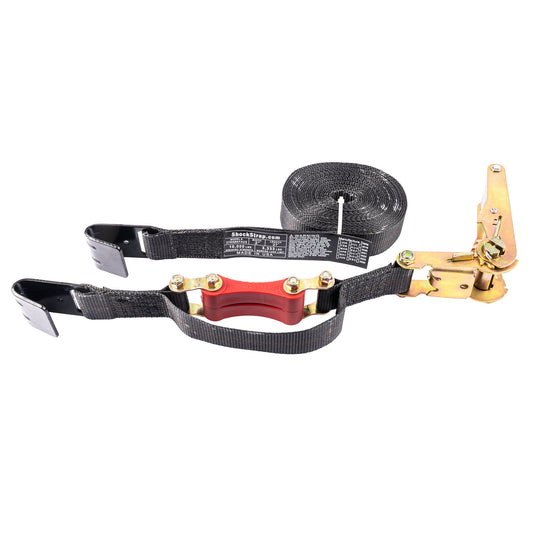 27ft x 2in SHOCKSTRAP® Ratchet Strap w Flat Hooks, Premium Made In USA Polyester Webbing, 10,000lb Break Strength, 3,333lb Working Load Limit, Commercial Grade