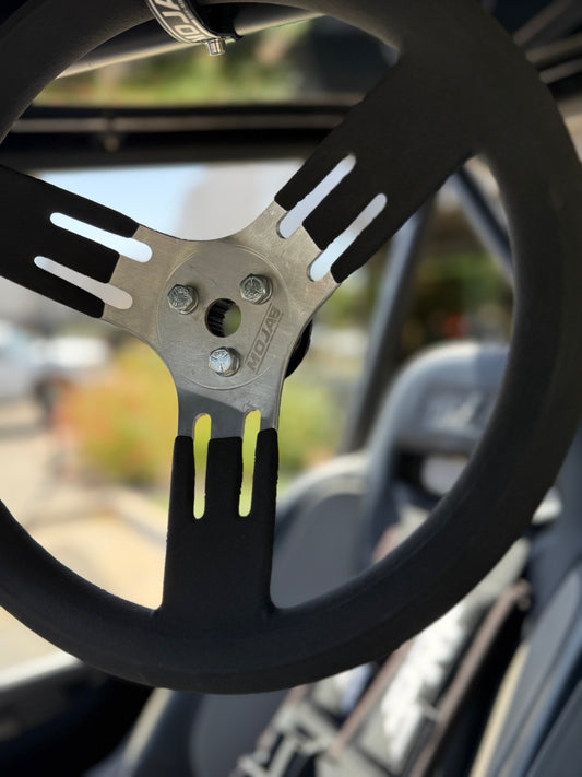 MOJAB 13" Aluminum Steering Wheel – 3-Bolt Pattern (Extended coating spokes) Delivery commencing the week of October 5th.