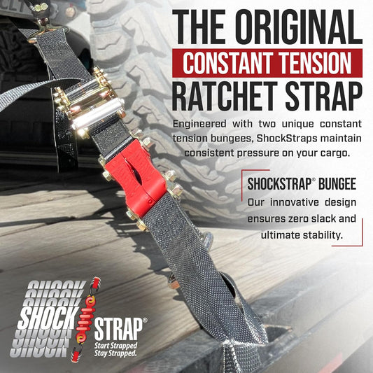 SHOCKSTRAP 9 ft x 2 in Ratchet Strap with Double Wire J Hooks | Constant Tension | 6,000 lb Break Strength | 2,000 lb Working Load Limit