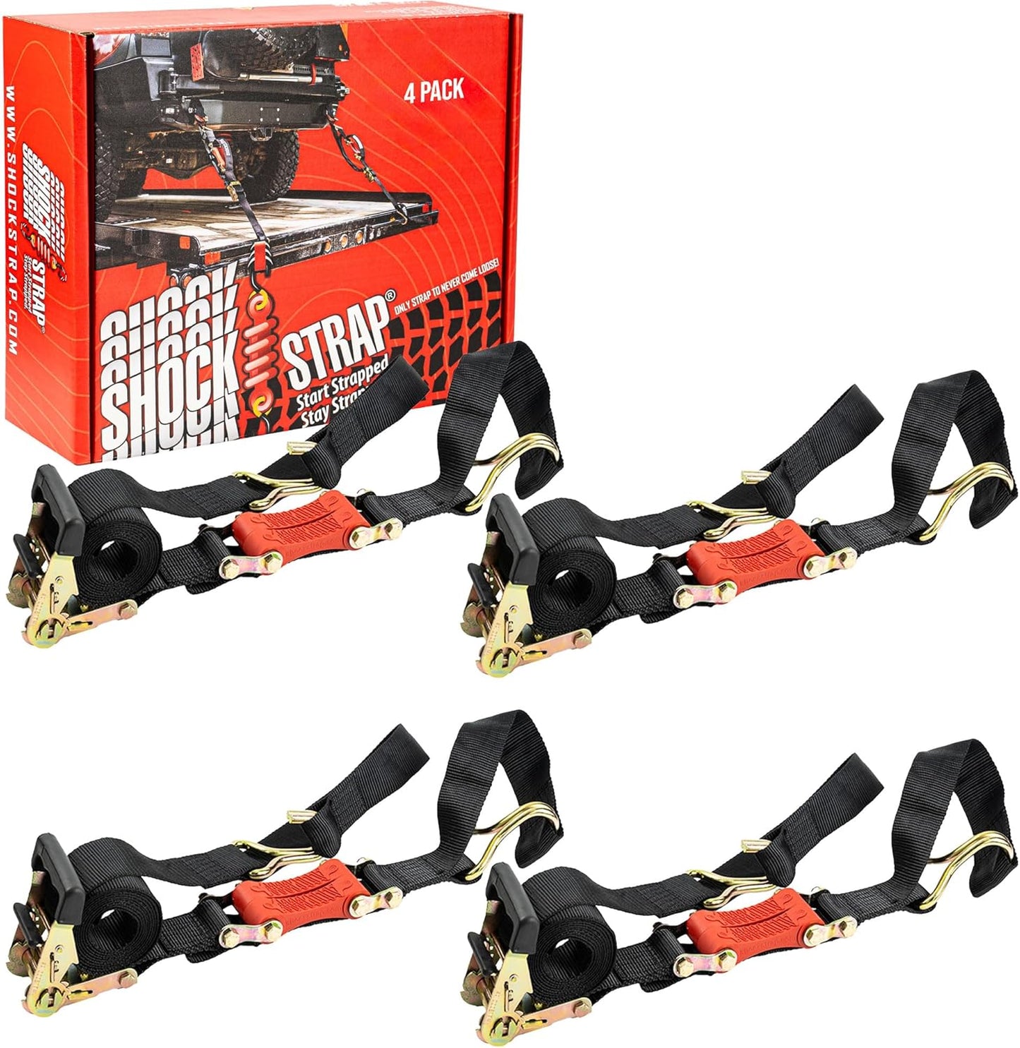 SHOCKSTRAP 9 ft x 2 in Ratchet Strap with Double Wire J Hooks | Constant Tension | 6,000 lb Break Strength | 2,000 lb Working Load Limit