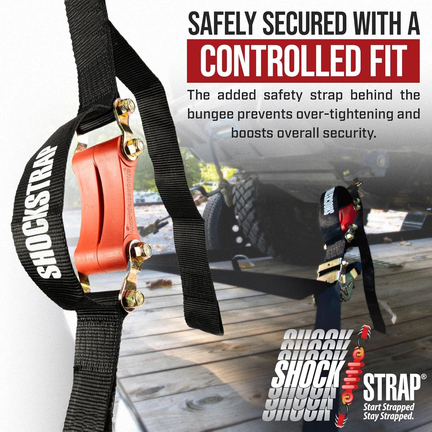 SHOCKSTRAP 9 ft x 2 in Ratchet Strap with Double Wire J Hooks | Constant Tension | 6,000 lb Break Strength | 2,000 lb Working Load Limit
