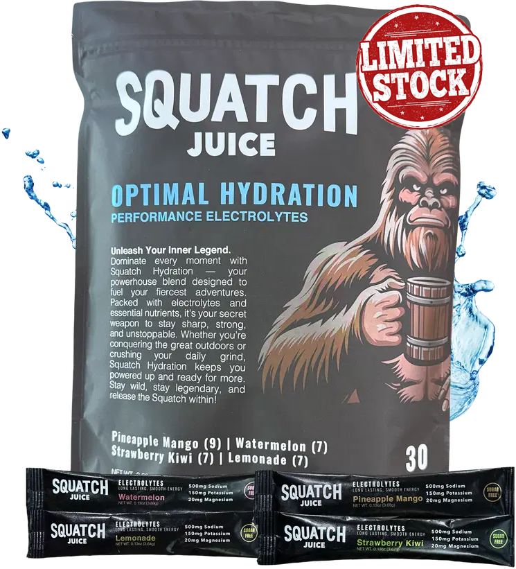 Squatch Juice Hydration - Pre-order Only - 30 Sticks - Pineapple/Mango, Watermelon, Lemonade, Strawberry/Kiwi