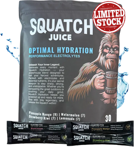 Squatch Juice Hydration - Pre-order Only - 30 Sticks - Pineapple/Mango, Watermelon, Lemonade, Strawberry/Kiwi